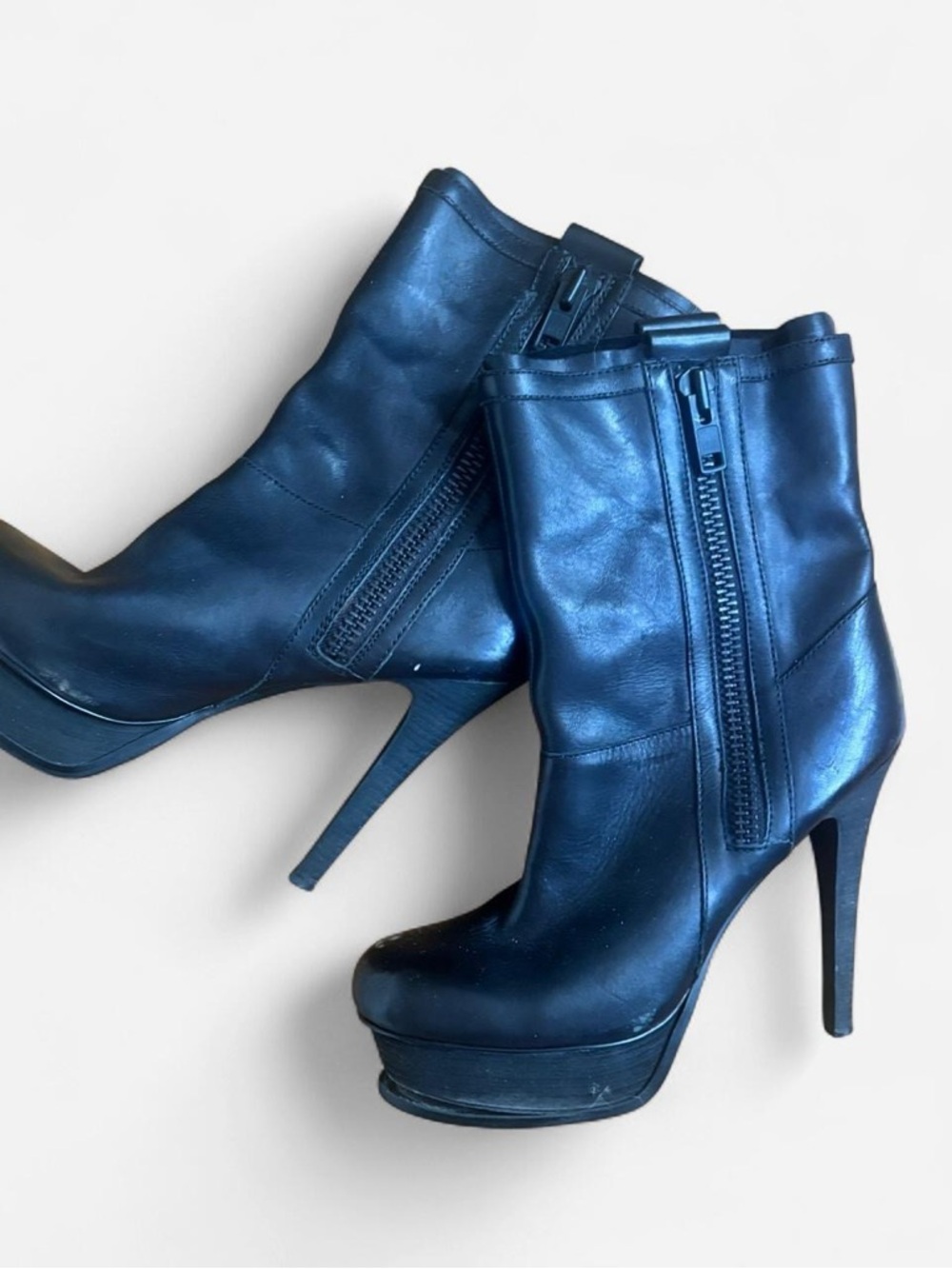 Calvin Klein Black Leather Platform Stiletto Ankle Boots